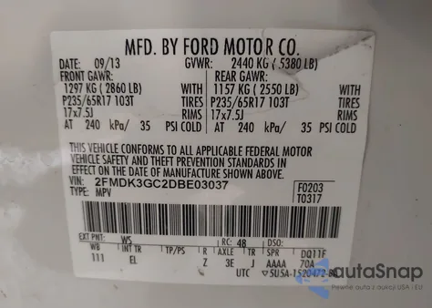 2013 Ford Edge Se from USA, damaged, VIN 2FMDK3GC2DBE03037